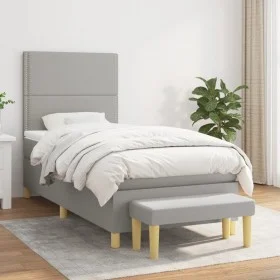 Box spring bed with light gray fabric mattress 90x190 cm by , Beds and slatted bases - Ref: Foro24-3137037, Price: 320,06 €, ...