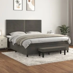 Box spring bed with dark gray velvet mattress 160x200 cm by , Beds and slatted bases - Ref: Foro24-3137792, Price: 543,06 €, ...