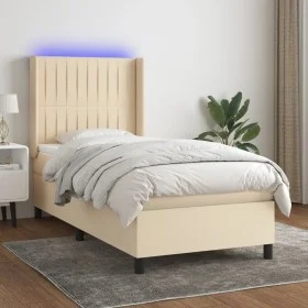 Boxspringbettmatratze und LED-Leuchten aus cremefarbenem Stoff 80x200 cm von , Betten und Lattenroste - Ref: Foro24-3138434, ...