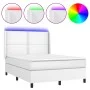 Box spring bed with mattress and LED white synthetic leather 140x190 cm by , Beds and slatted bases - Ref: Foro24-3139320, Pr...
