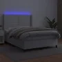 Box spring bed with mattress and LED white synthetic leather 140x190 cm by , Beds and slatted bases - Ref: Foro24-3139320, Pr...