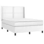 Box spring bed with mattress and LED white synthetic leather 140x190 cm by , Beds and slatted bases - Ref: Foro24-3139320, Pr...