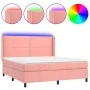 Box spring bed with mattress and LED pink velvet 160x200 cm by , Beds and slatted bases - Ref: Foro24-3139516, Price: 529,39 ...