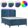 Box spring bed with mattress and LED dark blue velvet 140x200 cm by , Beds and slatted bases - Ref: Foro24-3139509, Price: 49...