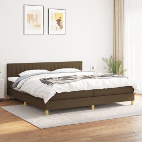 Cama box spring con colchón tela marrón oscuro 200x200 cm