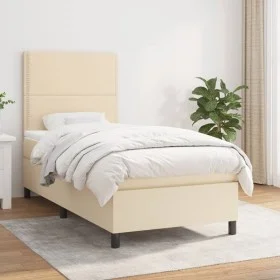 Box spring bed with cream fabric mattress 90x190 cm by , Beds and slatted bases - Ref: Foro24-3141662, Price: 329,00 €, Disco...