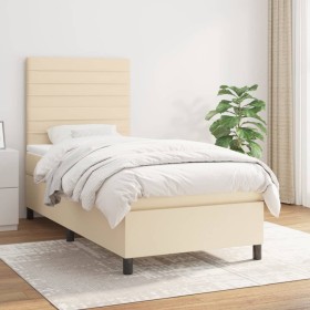 Cama box spring con colchón tela color crema 80x200 cm