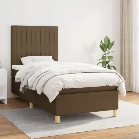 Box spring bed with dark brown fabric mattress 100x200 cm by , Beds and slatted bases - Ref: Foro24-3142476, Price: 354,86 €,...
