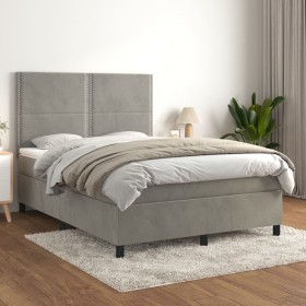 Boxspringbett mit hellgrauer Samtmatratze 140x190 cm von , Betten und Lattenroste - Ref: Foro24-3142959, Preis: 511,91 €, Rab...