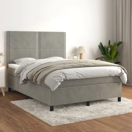 Box spring bed with light gray velvet mattress 140x190 cm by , Beds and slatted bases - Ref: Foro24-3142959, Price: 501,02 €,...