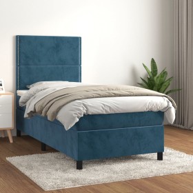 Cama box spring con colchón terciopelo azul oscuro 80x200 cm