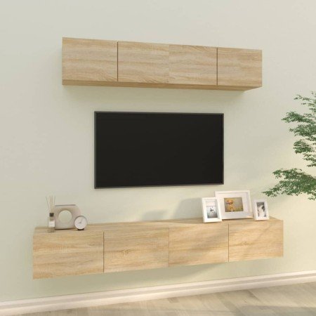 Set de muebles para TV 4 pzas madera contrachapada roble Sonoma en Muebles TV | Comprar online en Foro24