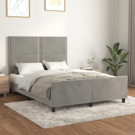 Bed frame with light gray velvet headboard 140x190cm by , Beds and slatted bases - Ref: Foro24-3125690, Price: 183,47 €, Disc...
