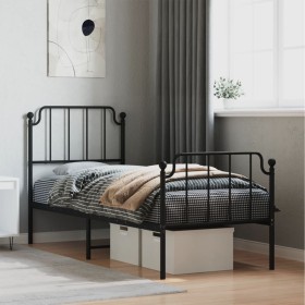 Bed frame with headboard and black metal footboard 75x190 cm by , Beds and slatted bases - Ref: Foro24-373895, Price: 69,13 €...