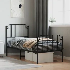 Bed frame with headboard and black metal footboard 75x190 cm by , Beds and slatted bases - Ref: Foro24-373895, Price: 68,05 €...