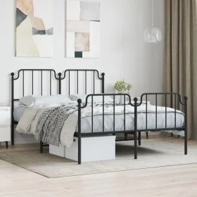 Bed frame with headboard and black metal footboard 135x190cm by , Beds and slatted bases - Ref: Foro24-373904, Price: 97,77 €...