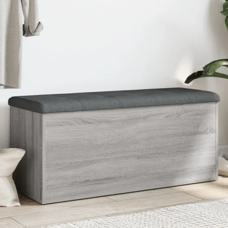 Banco con almacenaje madera ingeniería gris Sonoma 102x42x45 cm by , Benches for halls and storage - Ref: Foro24-835059, Pric...