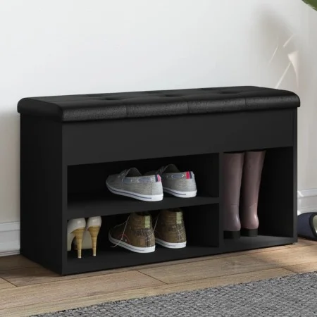 Schwarze Schuhbank aus Ingenieurholz 82x32x45,5 cm von , Bänke für Hallen und Lager - Ref: Foro24-835027, Preis: 79,64 €, Rab...