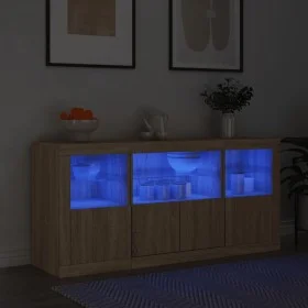 Aparador con luces LED roble Sonoma 142,5x37x67 cm de , Aparadores - Ref: Foro24-3209067, Precio: 178,68 €, Descuento: %