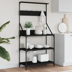 Estantería cocina con ganchos 4 niveles madera ingeniería negro by , Kitchen utensil containers - Ref: Foro24-838958, Price: ...