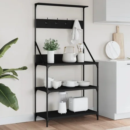Estantería cocina con ganchos 4 niveles madera ingeniería negro by , Kitchen utensil containers - Ref: Foro24-838958, Price: ...