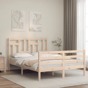 Bed frame with solid wood headboard 140x190 cm by , Beds and slatted bases - Ref: Foro24-3194941, Price: 123,02 €, Discount: %