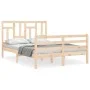Double bed frame with solid wood headboard by , Beds and slatted bases - Ref: Foro24-3194936, Price: 136,08 €, Discount: %