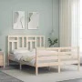 Double bed frame with solid wood headboard by , Beds and slatted bases - Ref: Foro24-3194936, Price: 136,08 €, Discount: %