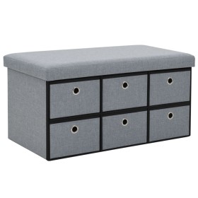 Banco almacenaje plegable lino sintético 76x38x38 cm gris claro