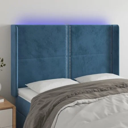 LED-Kopfteil aus dunkelblauem Samt, 147 x 16 x 118/128 cm von , Kopf- und Fußteile - Ref: Foro24-3123960, Preis: 125,13 €, Ra...