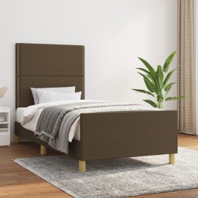 Estructura de cama con cabecero de tela marrón oscuro 90x190 cm