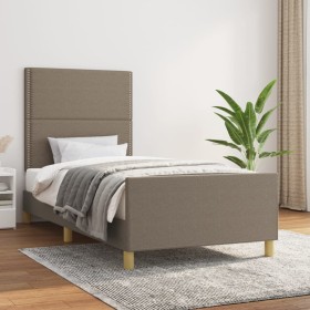 Estructura de cama con cabecero de tela gris taupe 80x200 cm