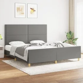 Bed frame with headboard dark gray fabric 180x200 cm by , Beds and slatted bases - Ref: Foro24-3124993, Price: 209,39 €, Disc...