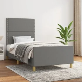 Bed frame with headboard in dark gray fabric 90x200 cm by , Beds and slatted bases - Ref: Foro24-3124945, Price: 126,60 €, Di...