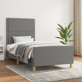 Estructura de cama con cabecero de tela gris oscuro 90x200 cm