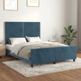 Dark blue velvet bed frame with headboard 140x200 cm by , Beds and slatted bases - Ref: Foro24-3125700, Price: 218,36 €, Disc...