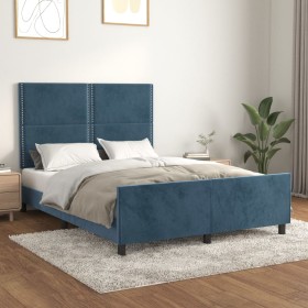 Dunkelblauer Samtbettrahmen mit Kopfteil 140x200 cm von , Betten und Lattenroste - Ref: Foro24-3125700, Preis: 211,10 €, Raba...
