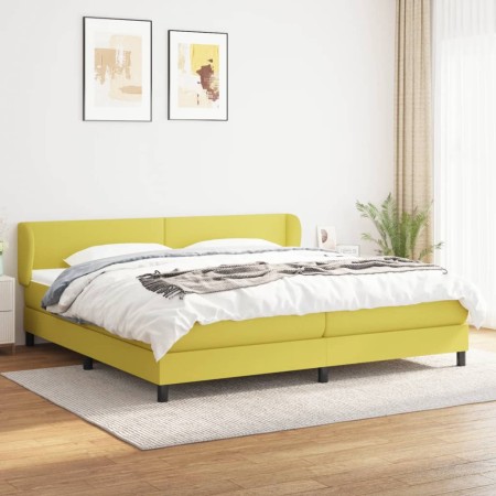 Cama box spring con colchón tela verde 200x200 cm