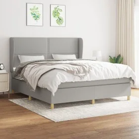 Box spring bed with light gray fabric mattress 180x200 cm by , Beds and slatted bases - Ref: Foro24-3128461, Price: 598,39 €,...
