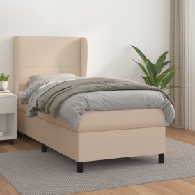 Cama box spring con colchón cuero sintético capuchino 80x200 cm