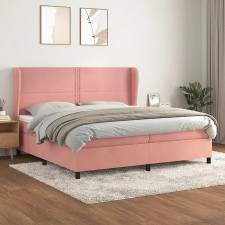 Box spring bed with pink velvet mattress 200x200 cm by , Beds and slatted bases - Ref: Foro24-3129176, Price: 587,54 €, Disco...