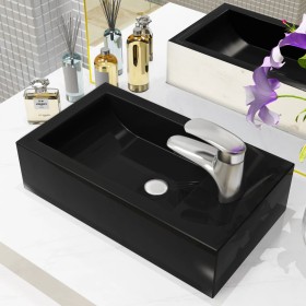 Rectangular ceramic sink with faucet hole 46x25.5x12 black by vidaXL, Sinks - Ref: Foro24-142738, Price: 71,75 €, Discount: %