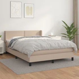 Box spring bed with cappuccino synthetic leather mattress 140x190cm by , Beds and slatted bases - Ref: Foro24-3130720, Price:...