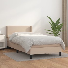 Cama box spring con colchón cuero sintético capuchino 80x200 cm