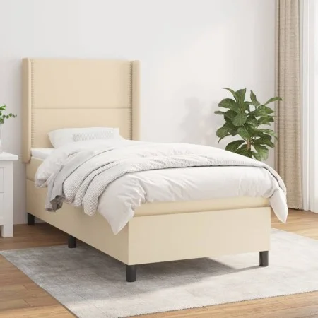 Box spring bed with cream fabric mattress 90x200 cm by , Beds and slatted bases - Ref: Foro24-3131326, Price: 320,09 €, Disco...