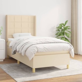 Cama box spring con colchón tela color crema 80x200 cm