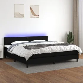 Box spring bed mattress and LED lights black fabric 200x200 cm by , Beds and slatted bases - Ref: Foro24-3133103, Price: 562,...