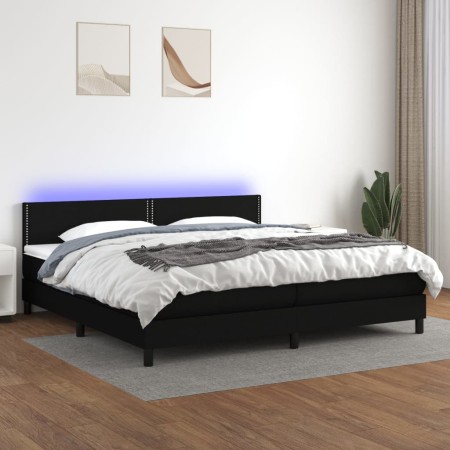 Cama box spring colchón y luces LED tela negro 200x200 cm de , Camas y somieres - Ref: Foro24-3133103, Precio: 576,54 €, Desc...