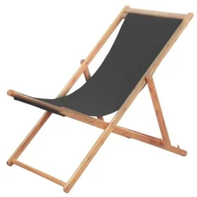 Folding beach chair in gray fabric and wooden structure by vidaXL, Garden chairs - Ref: Foro24-44001, Price: 56,00 €, Discoun...