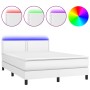 Cama box spring colchón y LED cuero sintético blanco 140x200 cm de , Camas y somieres - Ref: Foro24-3134166, Precio: 466,54 €...